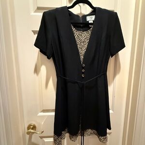 DJI Black Dress with Beige and Brown Leopard Print Accent wow!